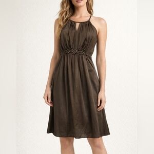 ESLEY Charcoal Gray Keyhole Spaghetti Strap High Waist Halter Slip Holiday Dress